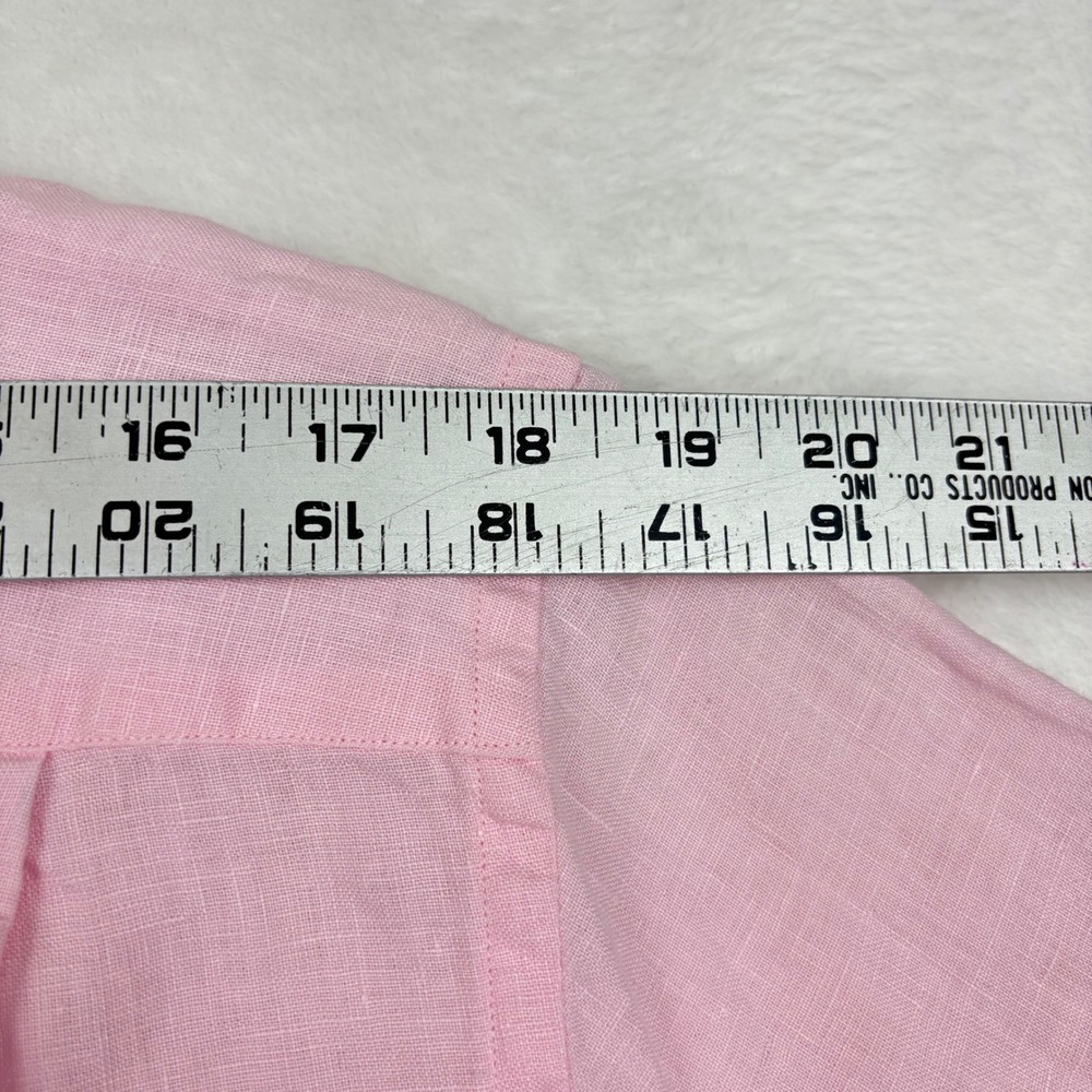 Mister French Mens XL Pink Linen Long Sleeve Button Down Shirt Red Collar Accent - Picture 6 of 8